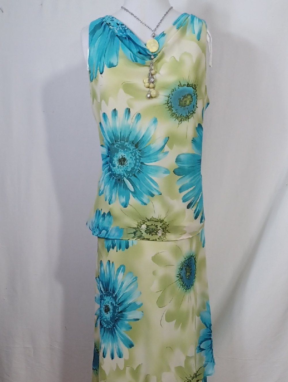 dressbarn Blue & Green Floral Maxi Skirt Set